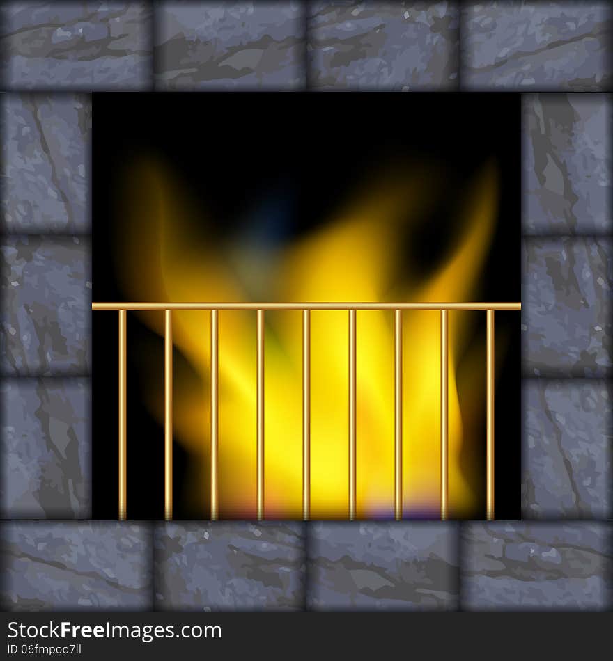 Vector Illustration Of Fire In The Fireplace