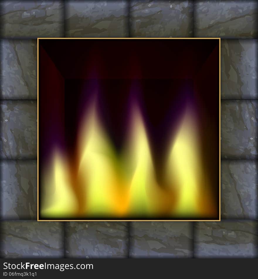 Vector illustration of fire in the fireplace