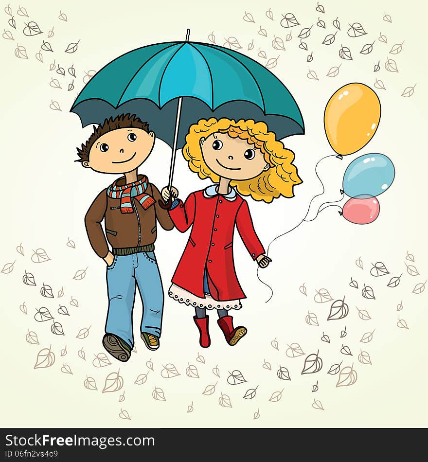 Cute Couple Walking In The Rain