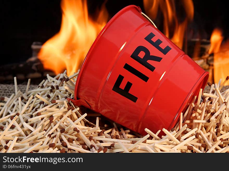 Fire Bucket, Matches And Flames