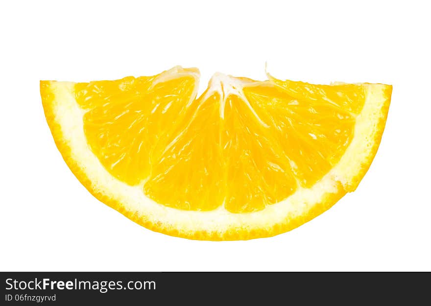 A quarter of orange isolated on white background with clipping path. A quarter of orange isolated on white background with clipping path.