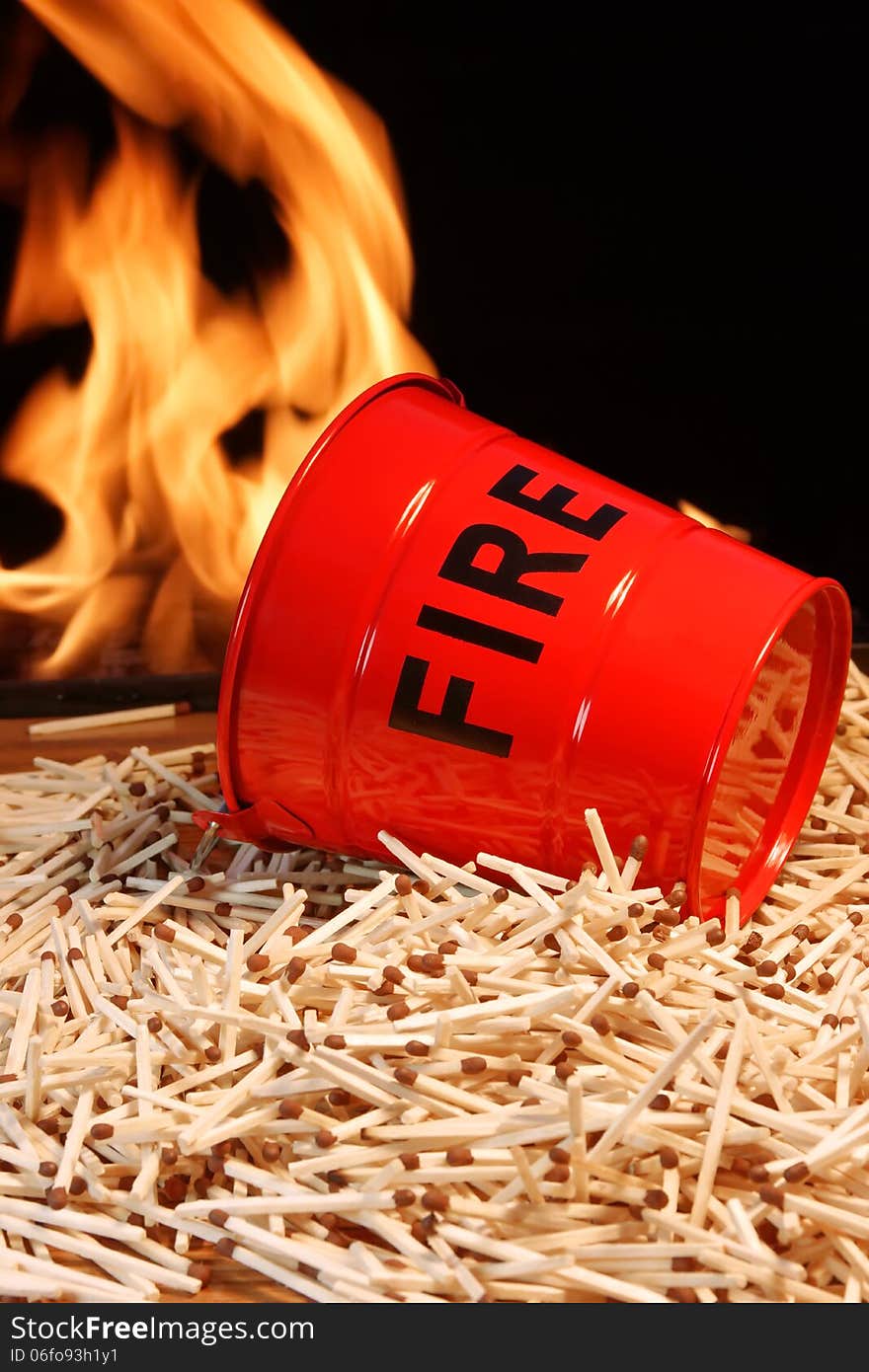 Fire Bucket, Matches And Flames