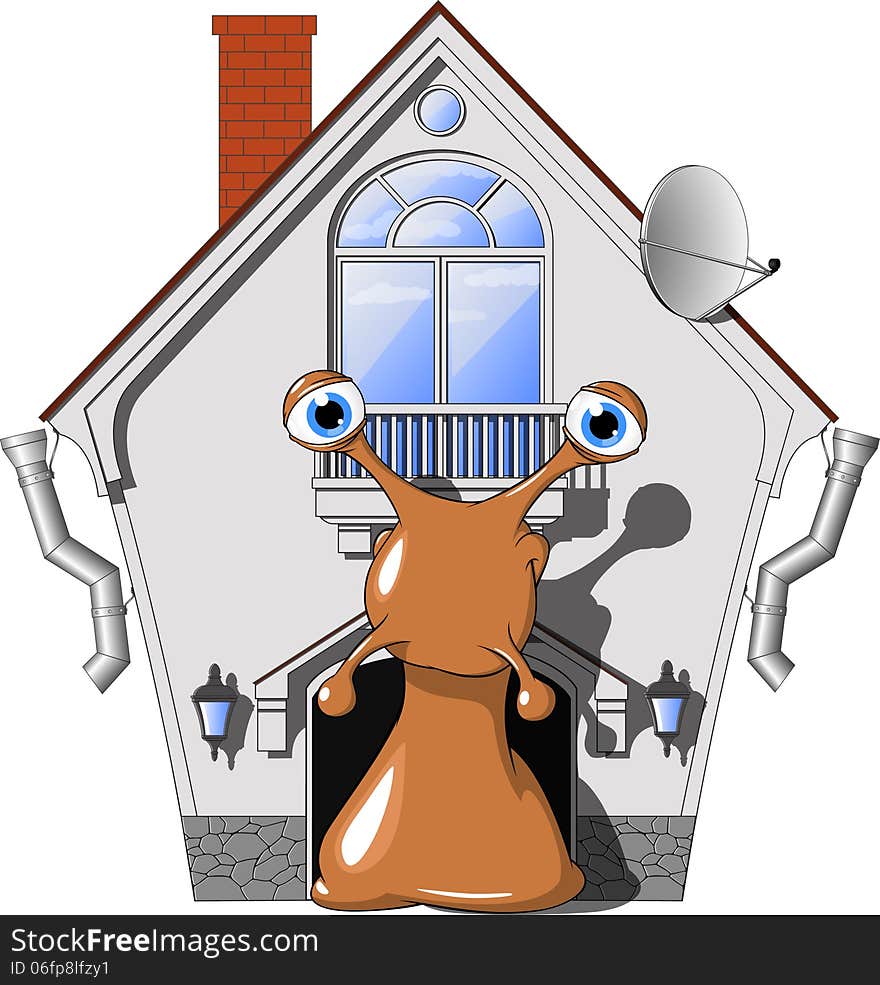 Vector illustration:snail in a cozy house