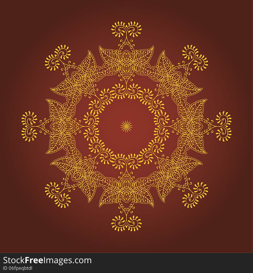 Exotic round pattern gold color and broun background