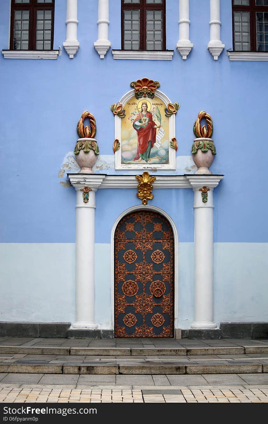 Wing entrance to the ancient orthodox temple of the baroque style. Wing entrance to the ancient orthodox temple of the baroque style