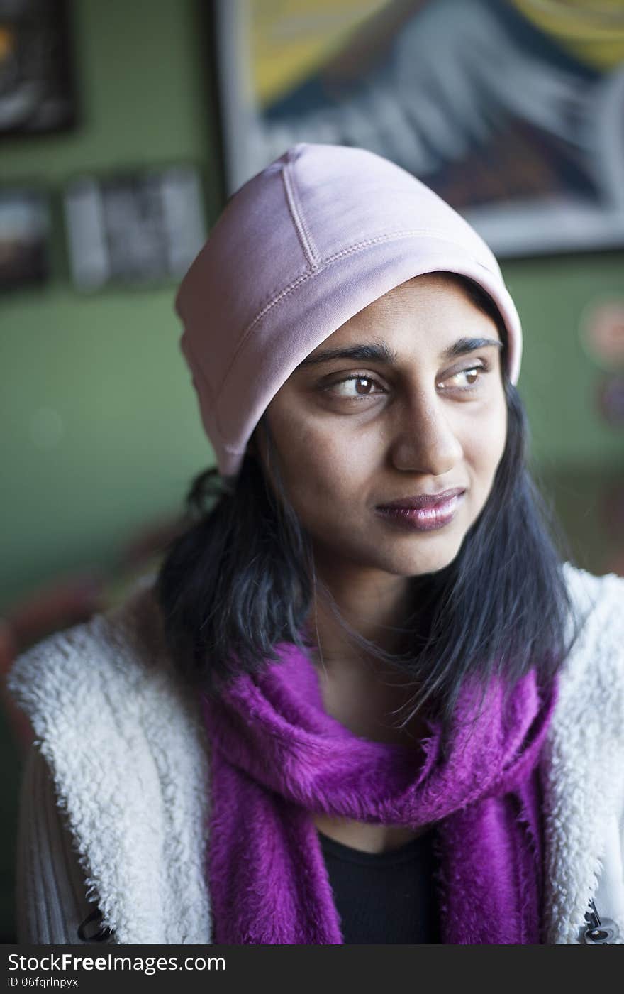 Young Woman with Beautiful Brown Eyes and Black Hair