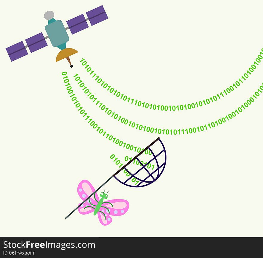 A butterfly using a net to catch signals from a satellite. A butterfly using a net to catch signals from a satellite