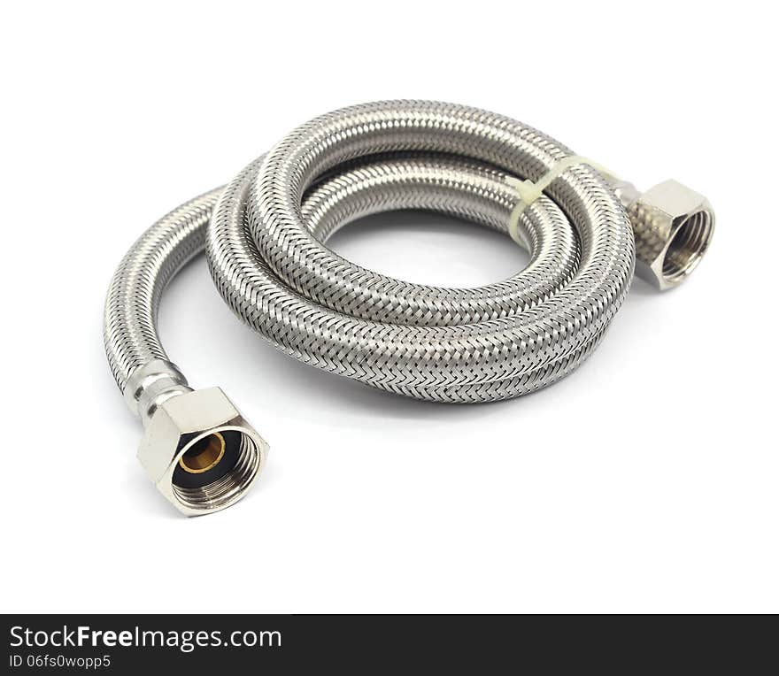 Metal hose studio shoot with white background