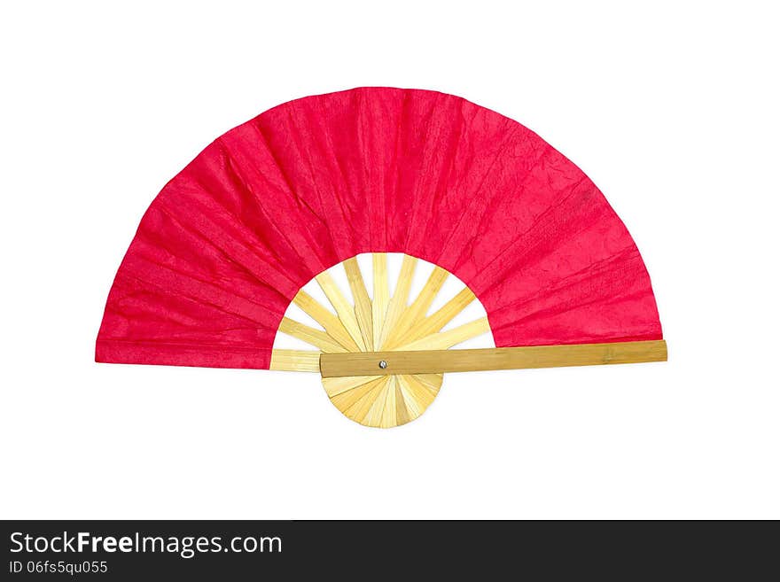 Wooden red fan on white