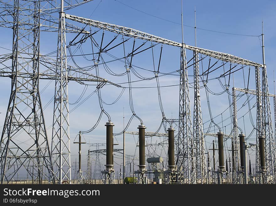 Electrical equipments and installations at a transformation station in detail. Electrical equipments and installations at a transformation station in detail