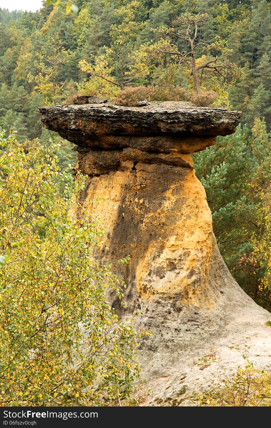 Beautiful rock in wild nature, very rare sandstone rock in czech republic. Beautiful rock in wild nature, very rare sandstone rock in czech republic