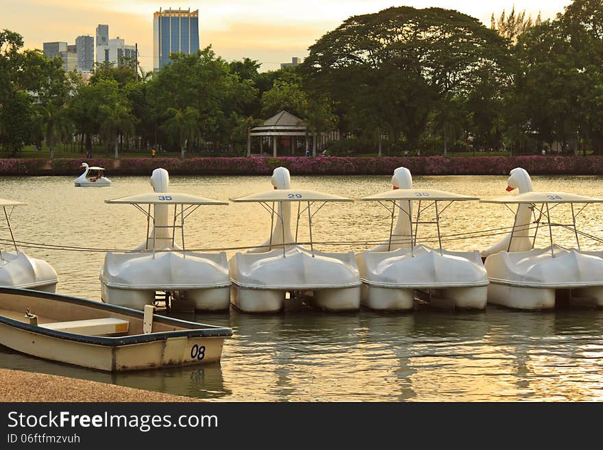 Many boats on the lake in public garden