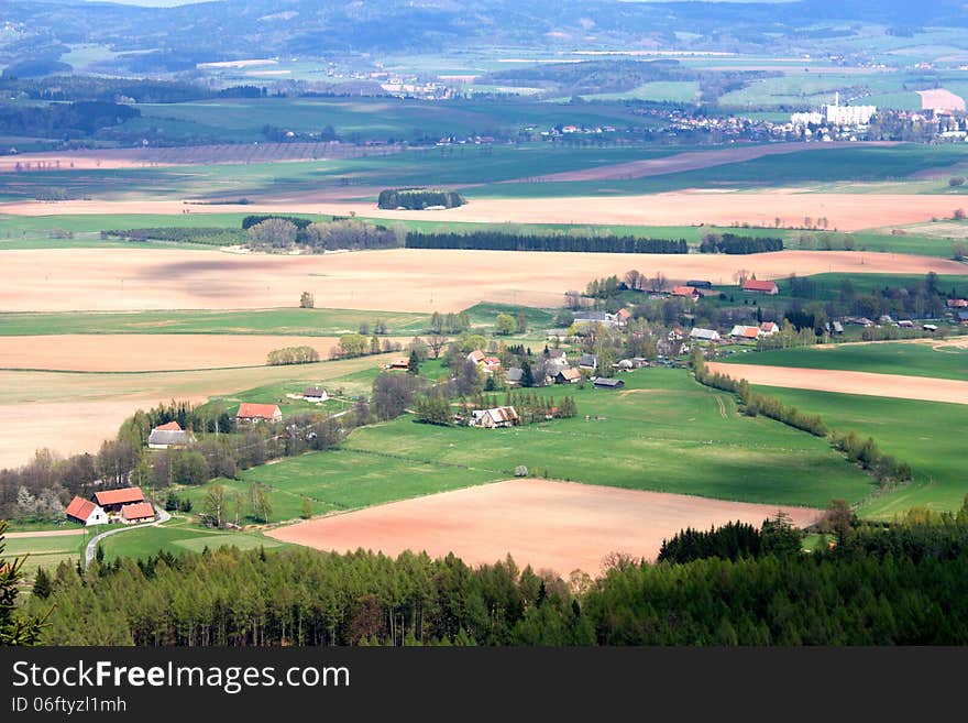 Agricultural landscape with villages and forests. Agricultural landscape with villages and forests