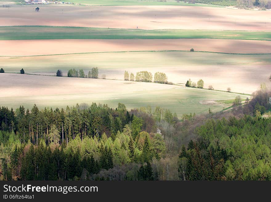 Colored farm fields