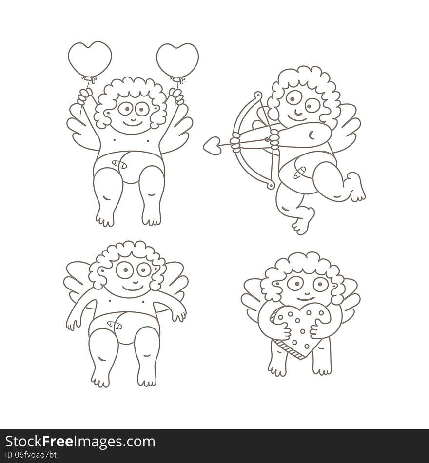 Angels (cupid) set, illustration. Angels (cupid) set, illustration.