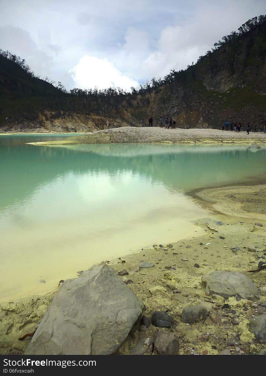 A beautiful scene crater Kawah Putih in ciwedey, bandung, west java