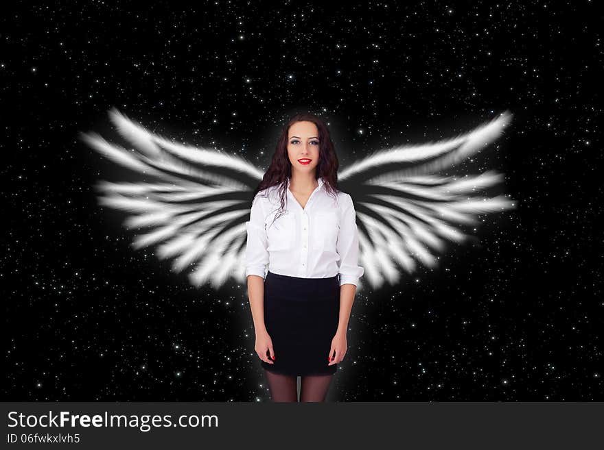 Girl with angel wings stars