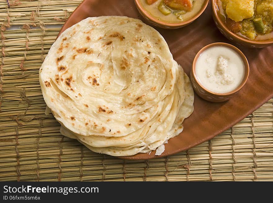 Potato Paratha with Potato Masala Curry, Indian Food