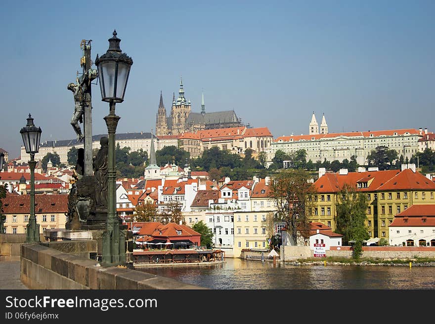 A sunny day in Prague shows the St Vitus Cathedral. A sunny day in Prague shows the St Vitus Cathedral