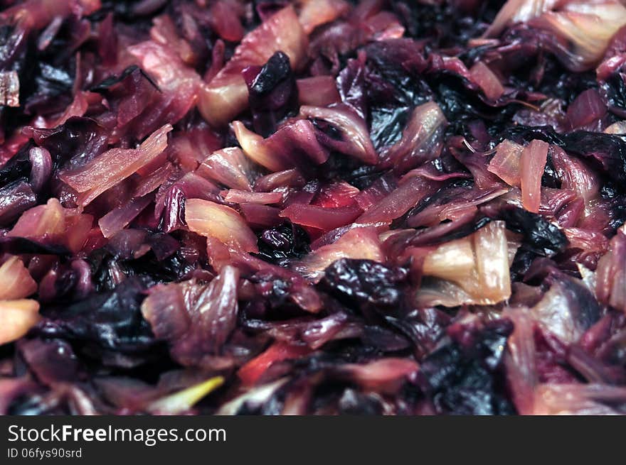 Red cooked chicory cut in pieces. Red cooked chicory cut in pieces