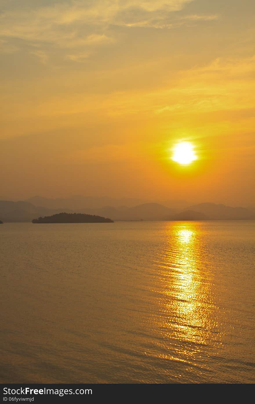 Sunset at lake, Kaeng Krachan Dam, Kaengkrachan National Park Thailand