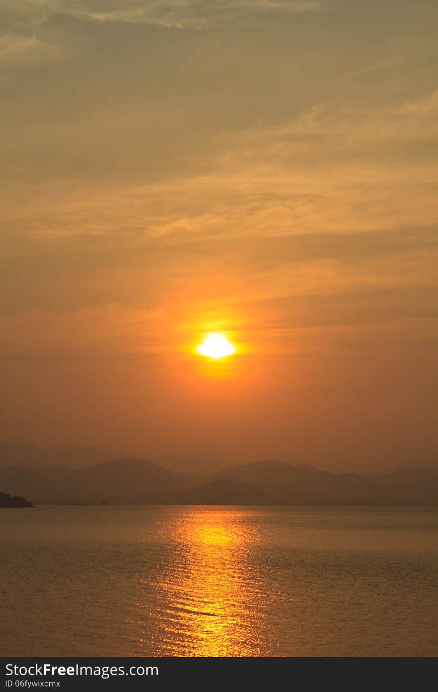 Sunset at lake, Kaeng Krachan Dam, Kaengkrachan National Park Thailand