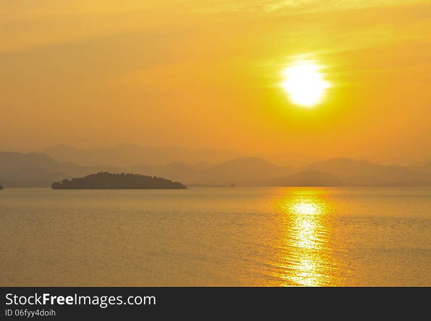 Sunset at lake, Kaeng Krachan Dam, Kaengkrachan National Park Thailand