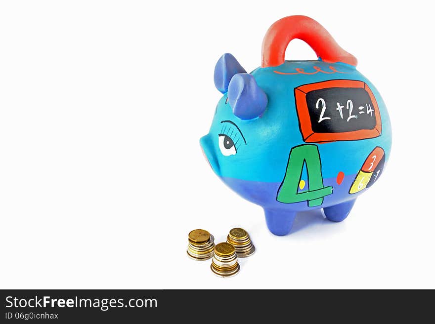 Money Saving In A Colorful Piggy Bank