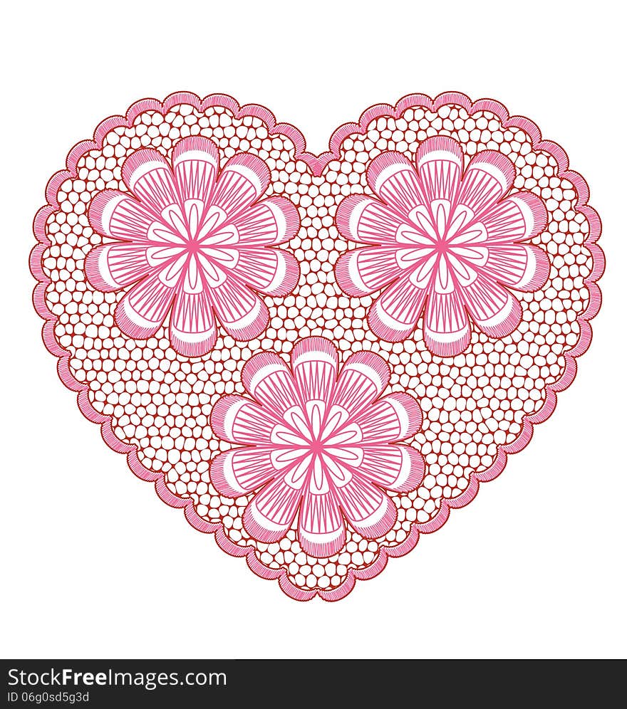 Lacy pink hearts on white background