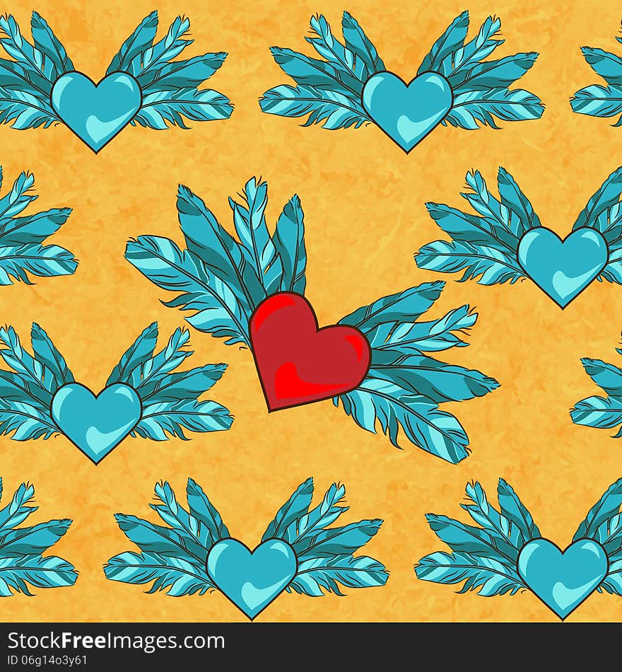 Vector seamless pattern with flying hearts