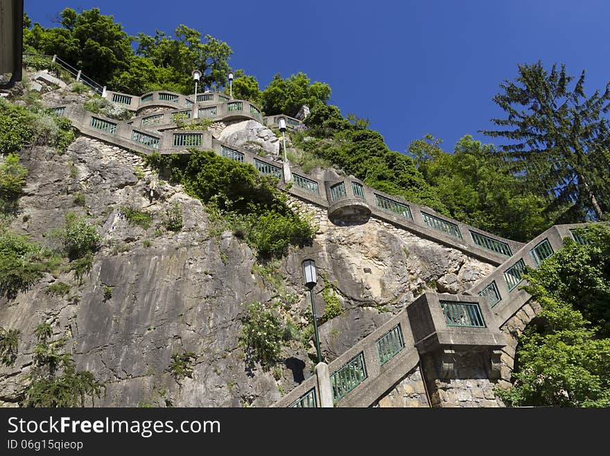 Old stone stairs on small mountain in graz, austria