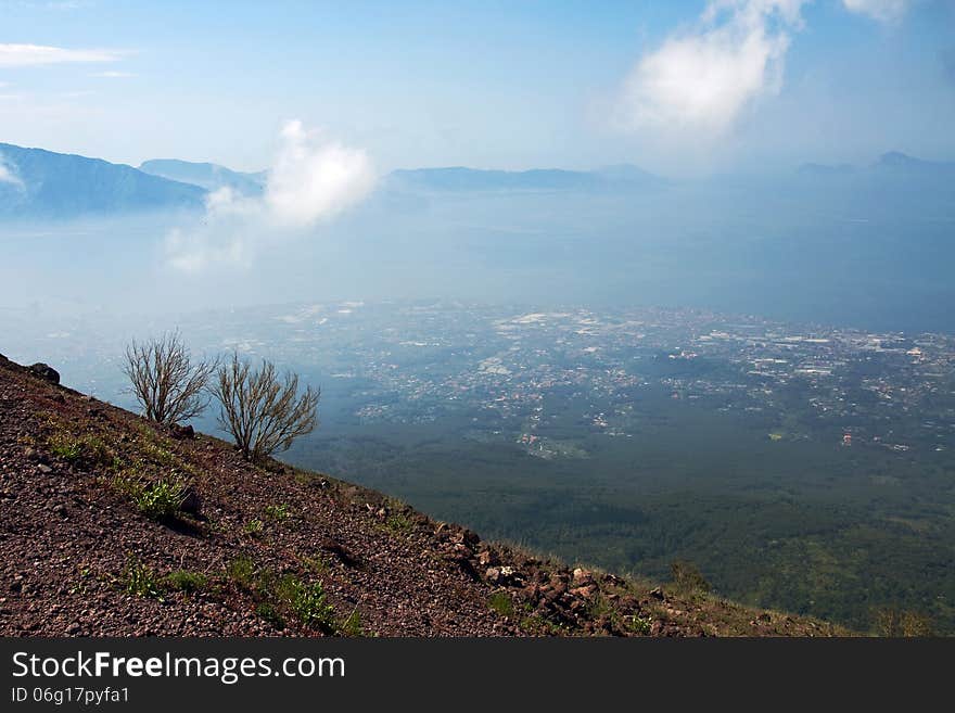 View from the top of the volcano Vesuvius, Italy, when clouds are below. View from the top of the volcano Vesuvius, Italy, when clouds are below.