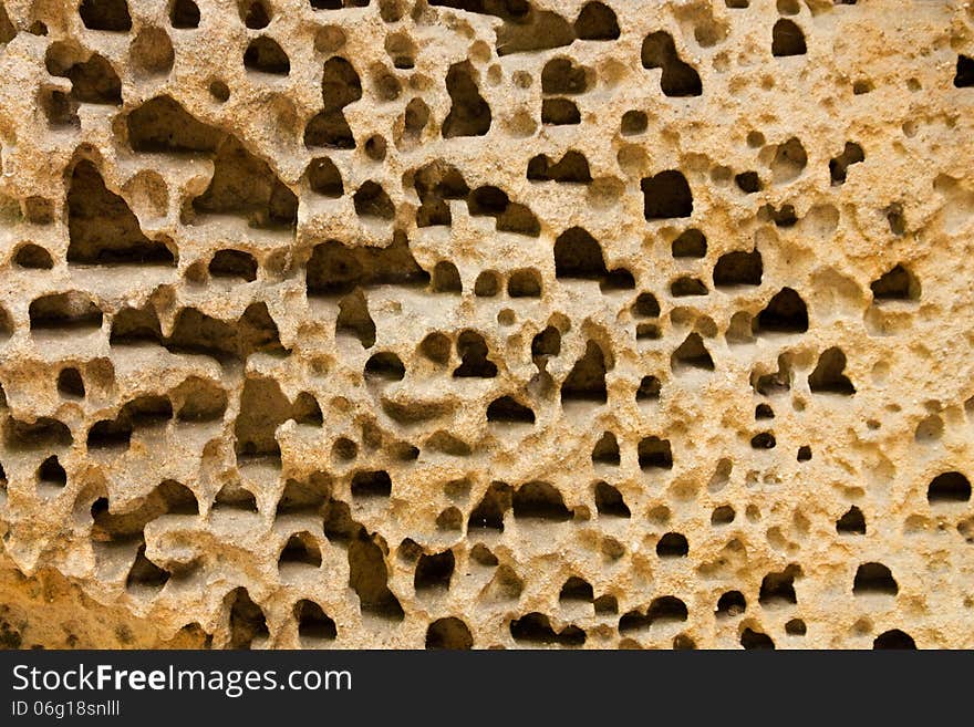 Details holes in sandstone, the impact of erosion on the rock of sandstone