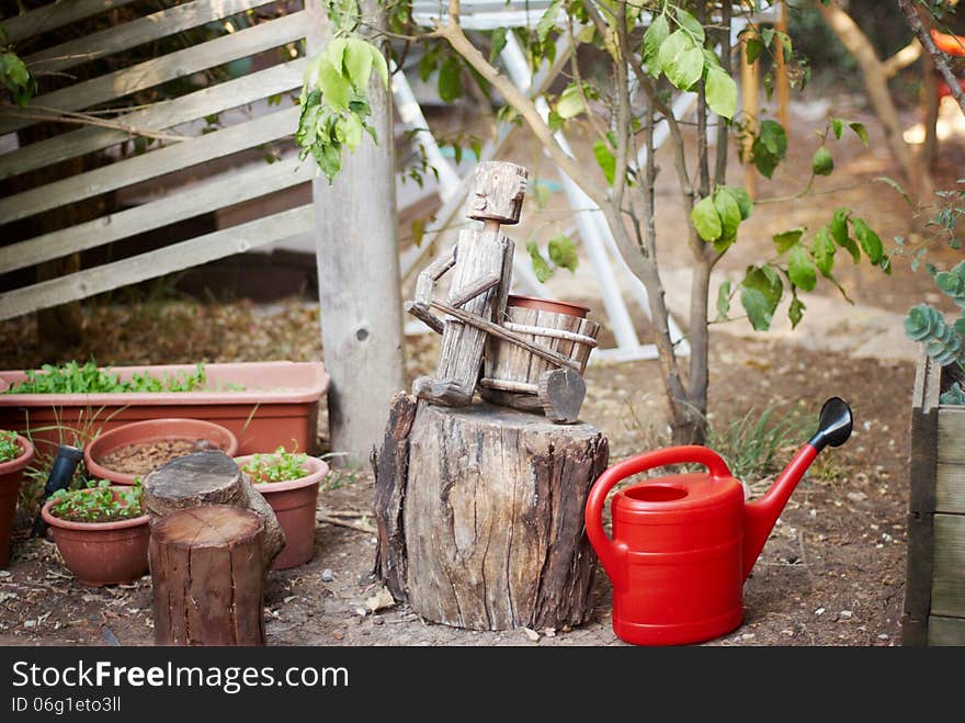 Original wood stand for flowers in the garden. Original wood stand for flowers in the garden