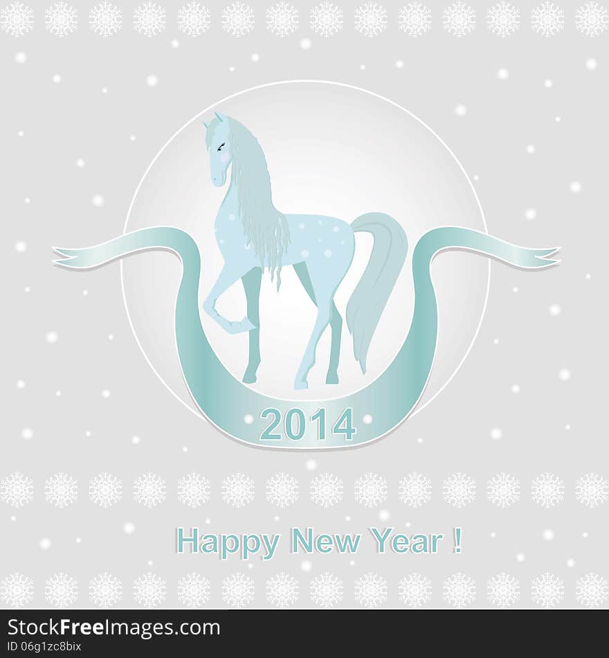 New Year card with blue horse.