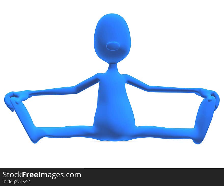 3d model athletic man sitting and looking at the camera, showing their stretching