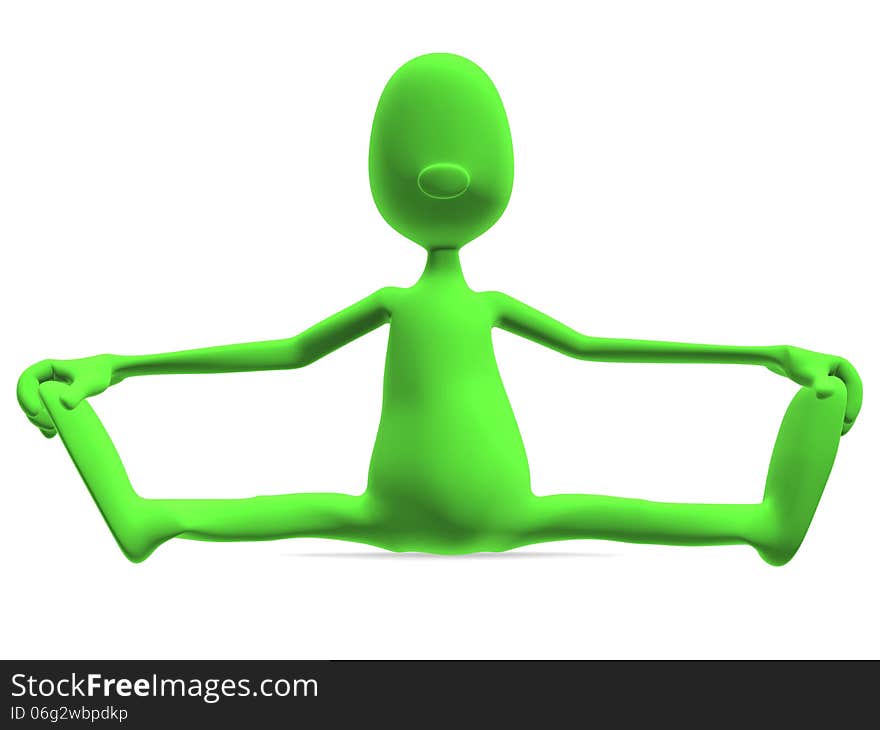 3d model athletic man sitting and looking at the camera, showing their stretching