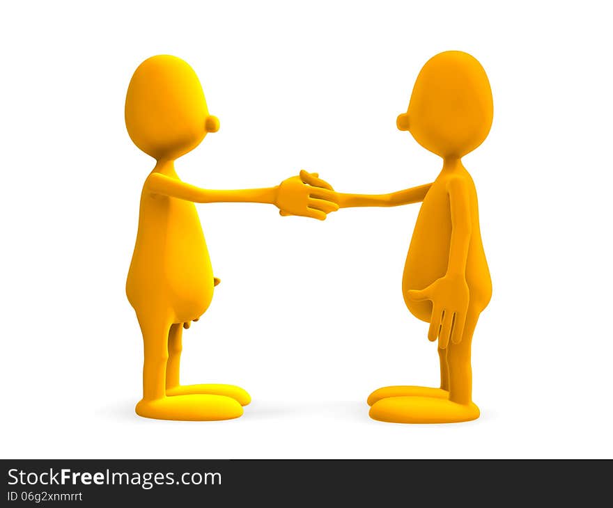 Two 3d model man standing and shake hands. Two 3d model man standing and shake hands