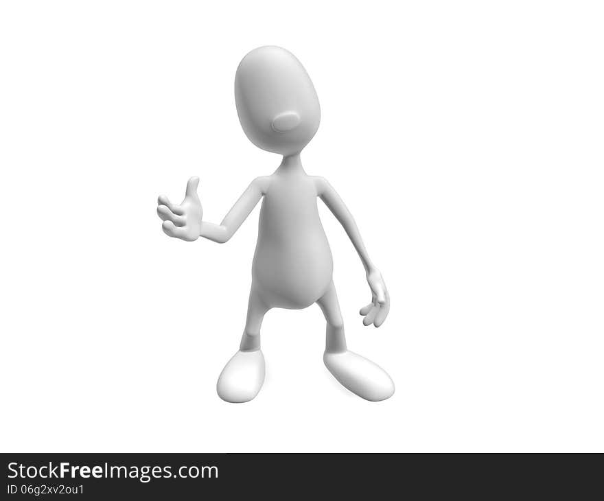 3d model man standing and looking at the camera, waves his hand