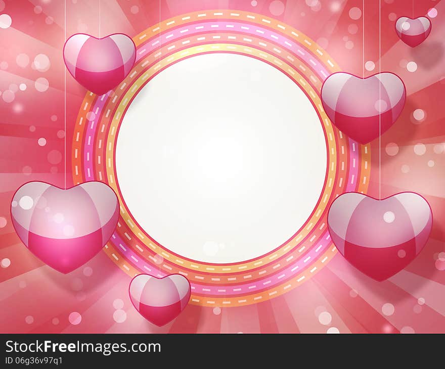 Frame for Valentine’s Day with Cute Glossy Hearts