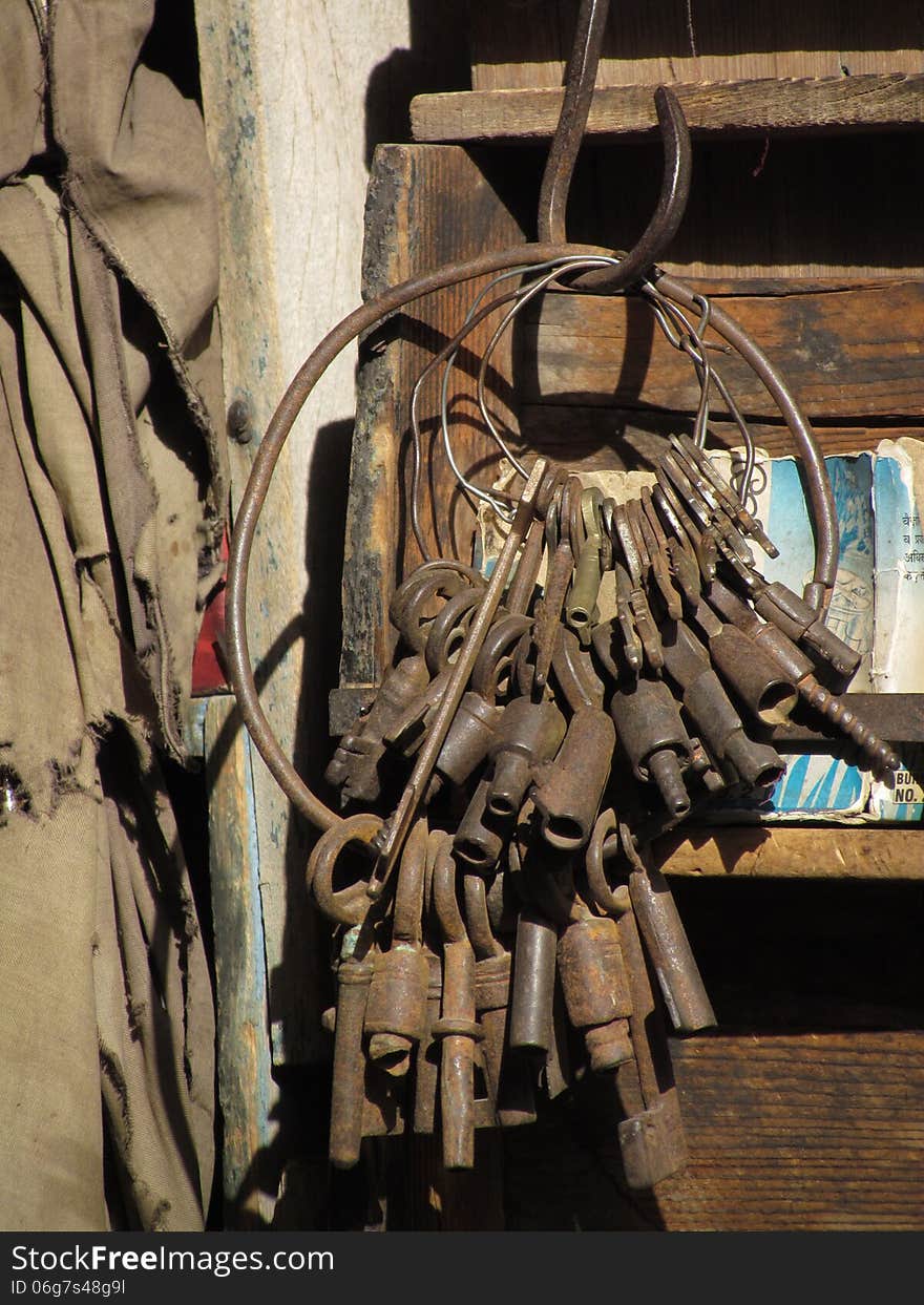 Round old barrel keys in the street of Johdpur, Rajasthan in India. Round old barrel keys in the street of Johdpur, Rajasthan in India.