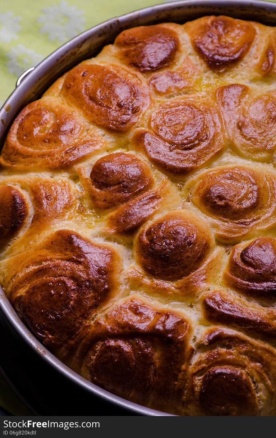 Baked cinnamon bread close-up