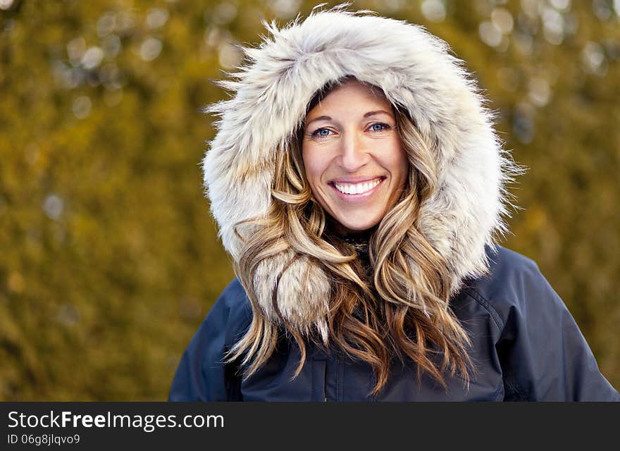 Woman Enjoying Winter In The Wood