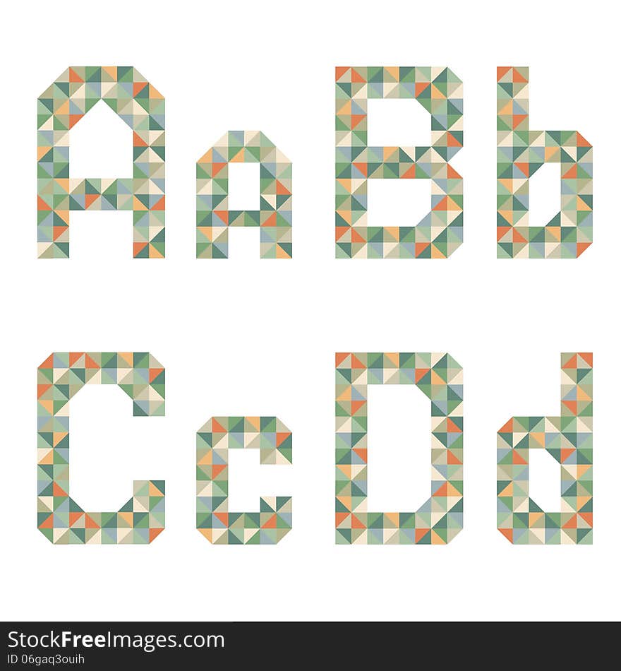 Green geometric style font, colorful letters. Green geometric style font, colorful letters.