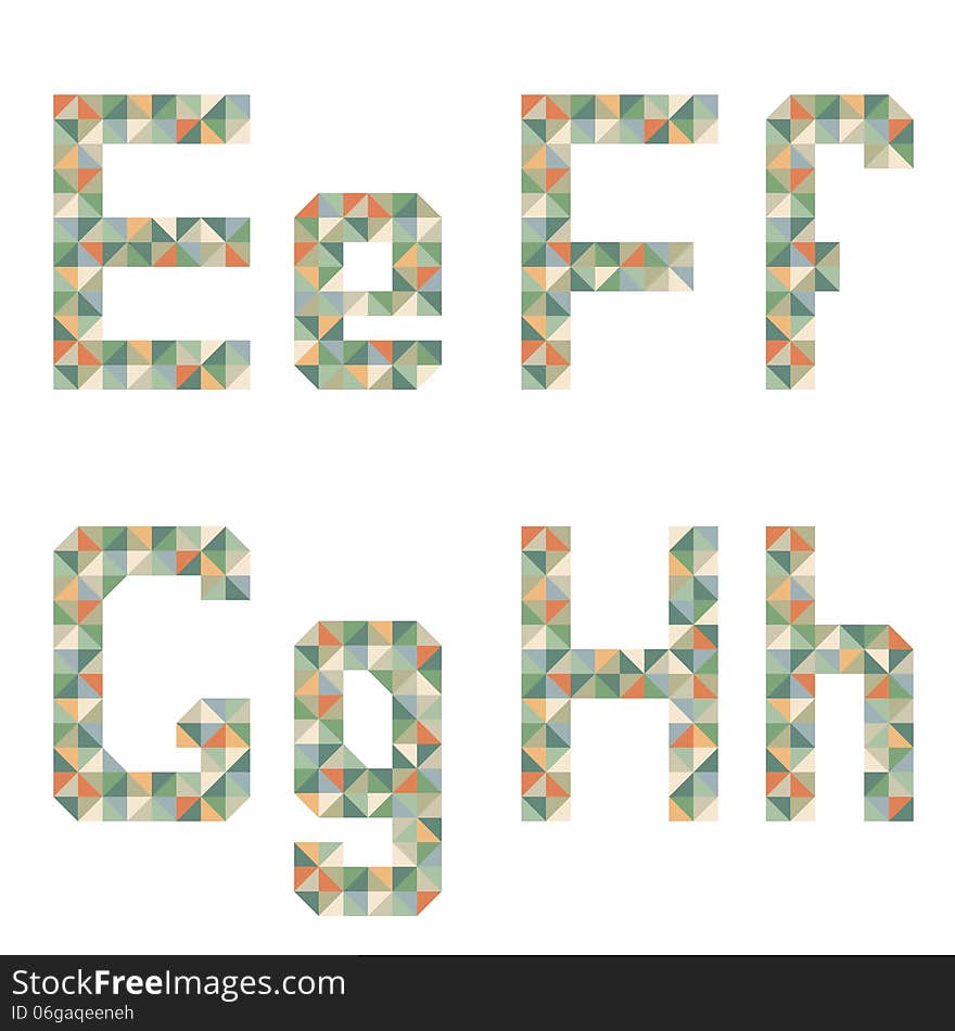 Green geometric style font, colorful vector letters.