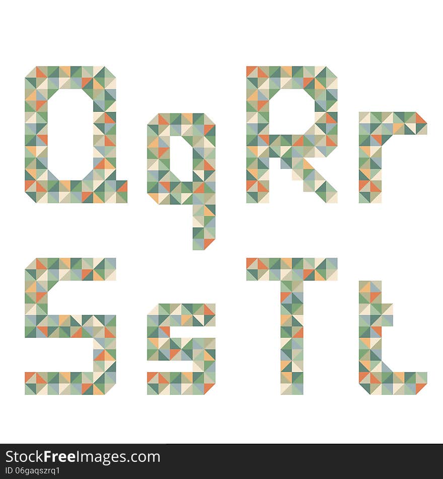 Geometric style font, colorful vector letters.