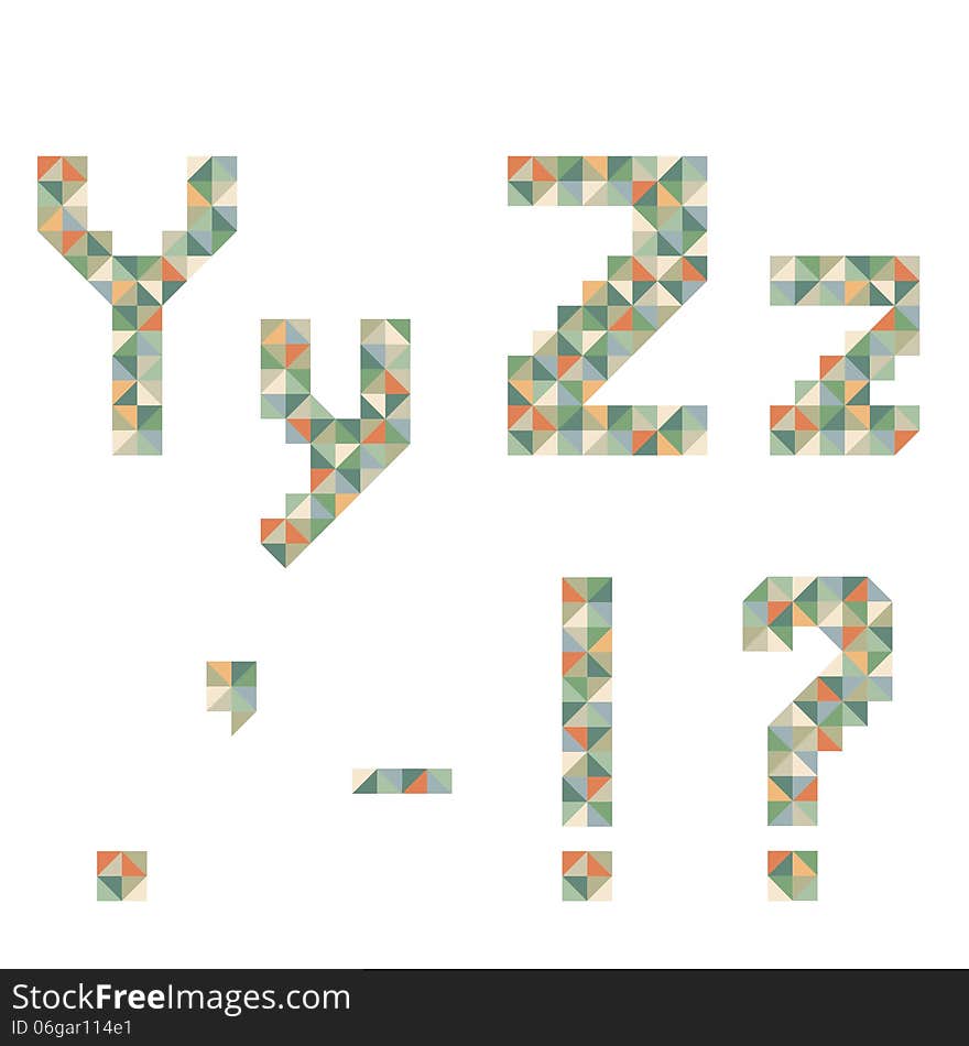 Green geometric style font, colorful vector letters.