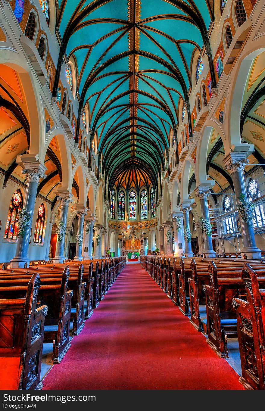 Fragment of the interior of the cathedral before restoration.Guelph, Ontario, Canada