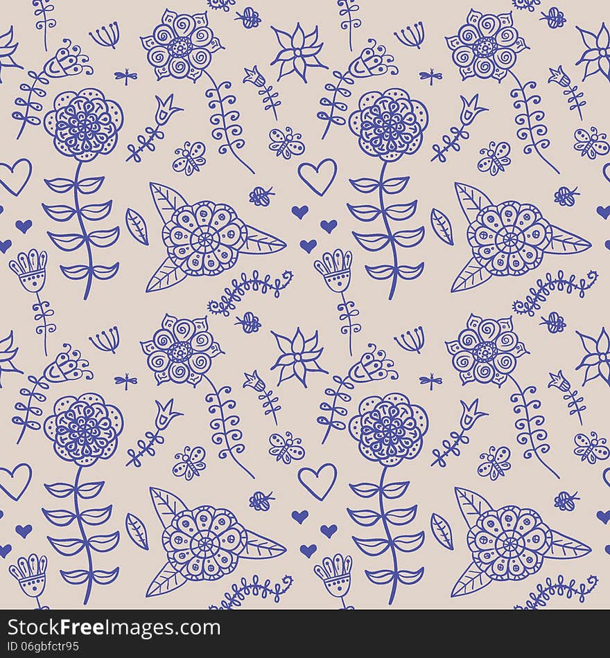 Cute colorful floral seamless pattern, vector illustration