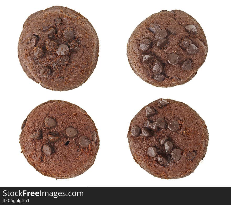 Collection of surface chocolate chip cookies for decoration on white background. Collection of surface chocolate chip cookies for decoration on white background